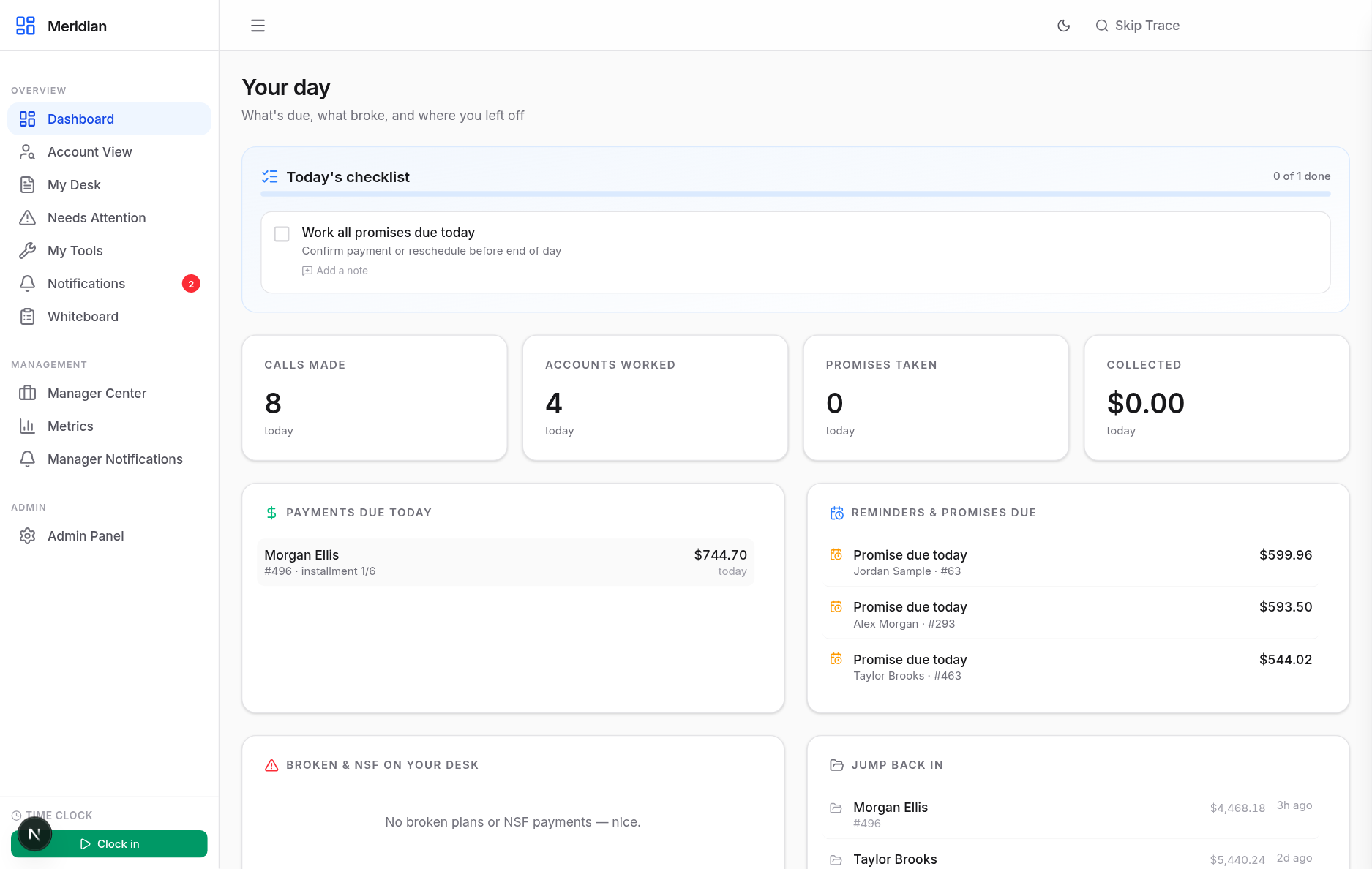 Meridian collector dashboard